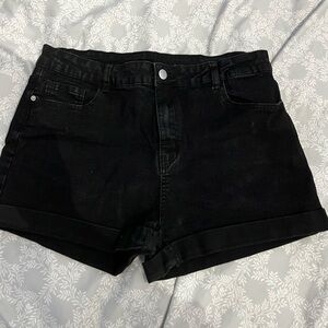 Mid Waist Ripped Detail Cuffed Denim Shorts